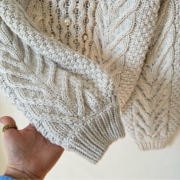 Rebecca Minkoff Blake Pearl Embellished Cable Knit Sweater in Cream Size Medium - Picture 7 of 12